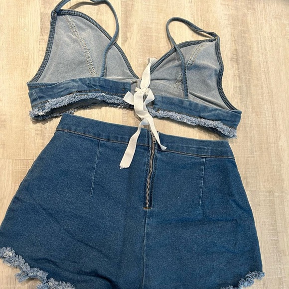 2pc Denim Bralette and Short Set - Picture 2 of 6